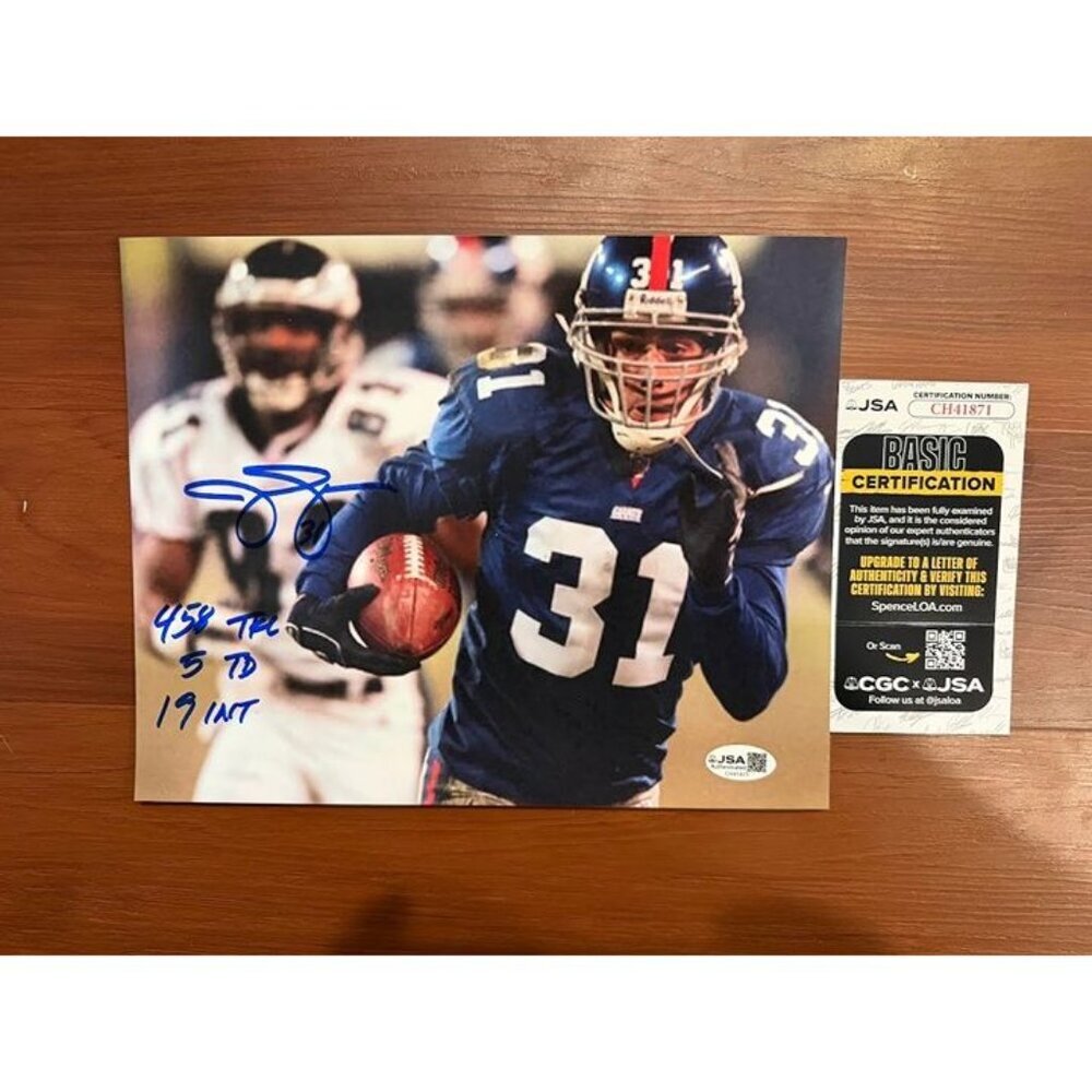 Jason Sehorn signed "458 TFL, 5 TD, 19 INT" autographed New York Giants 8x10 JSA
